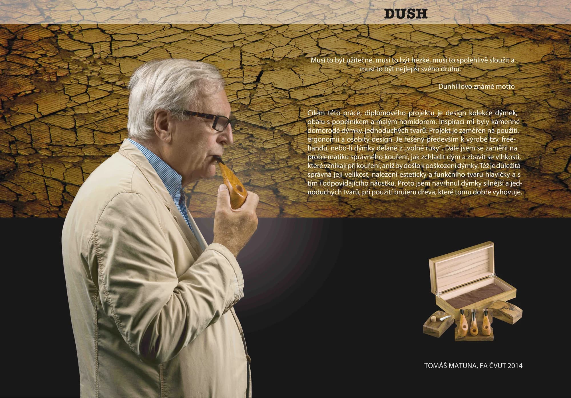 Prezentační panel projektu kolekce dýmek Dush